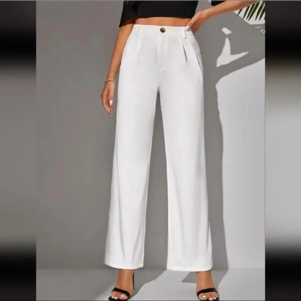 NWT SHEIN White High Waist Wide Leg Women's Medium Tall Pants